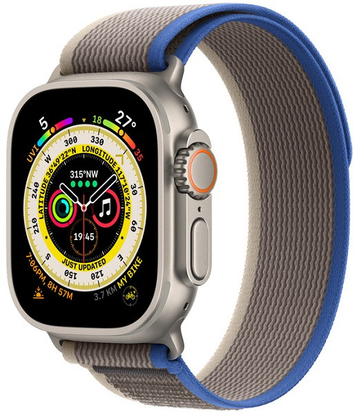 Apple Watch Ultra GPS + Cellular 49mm Titanium Case with Blue/Grey Trail Loop
