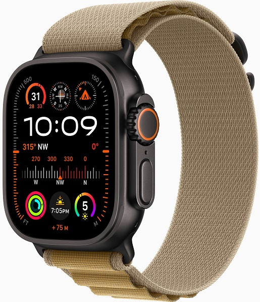 Apple Watch Ultra 2 GPS + Cellular 49mm Black Titanium Case with Medium Tan Alpine Loop