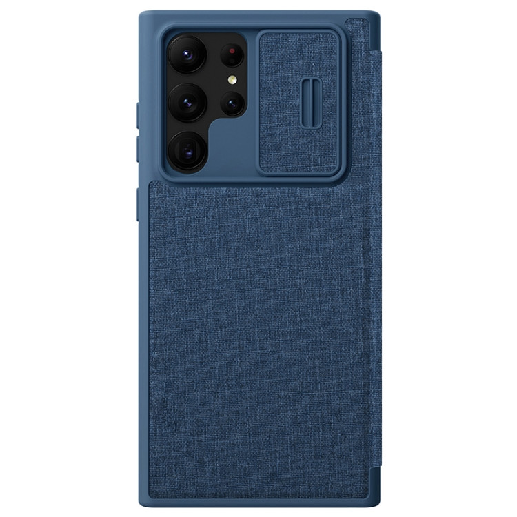 NILLKIN QIN Series Pro Sliding Camera Cover Design Leather Phone Case for Samsung Galaxy S23 Ultra (Blue)