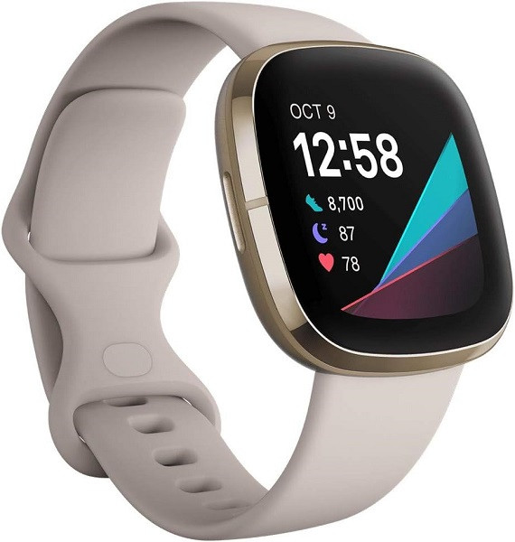 Fitbit Sense GPS Smartwatch Lunar White with Soft Gold Stainless Steel Case